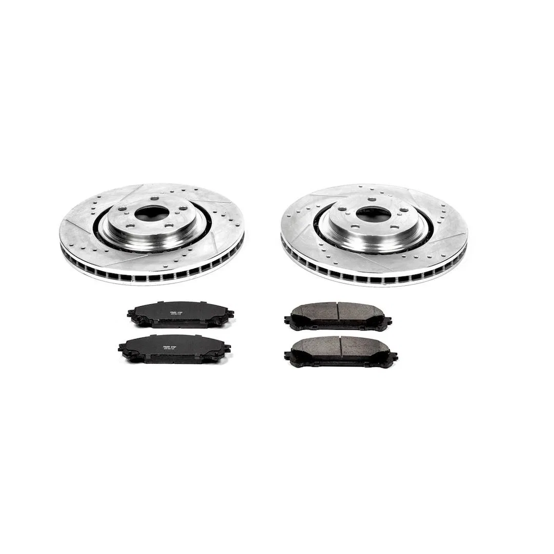 K4713 – POWERSTOP Brake Kit, Carbon Fiber Ceramic Brake Pads 12.91 Inch Silver Zinc Plated Cross-Drilled And Slotted ...